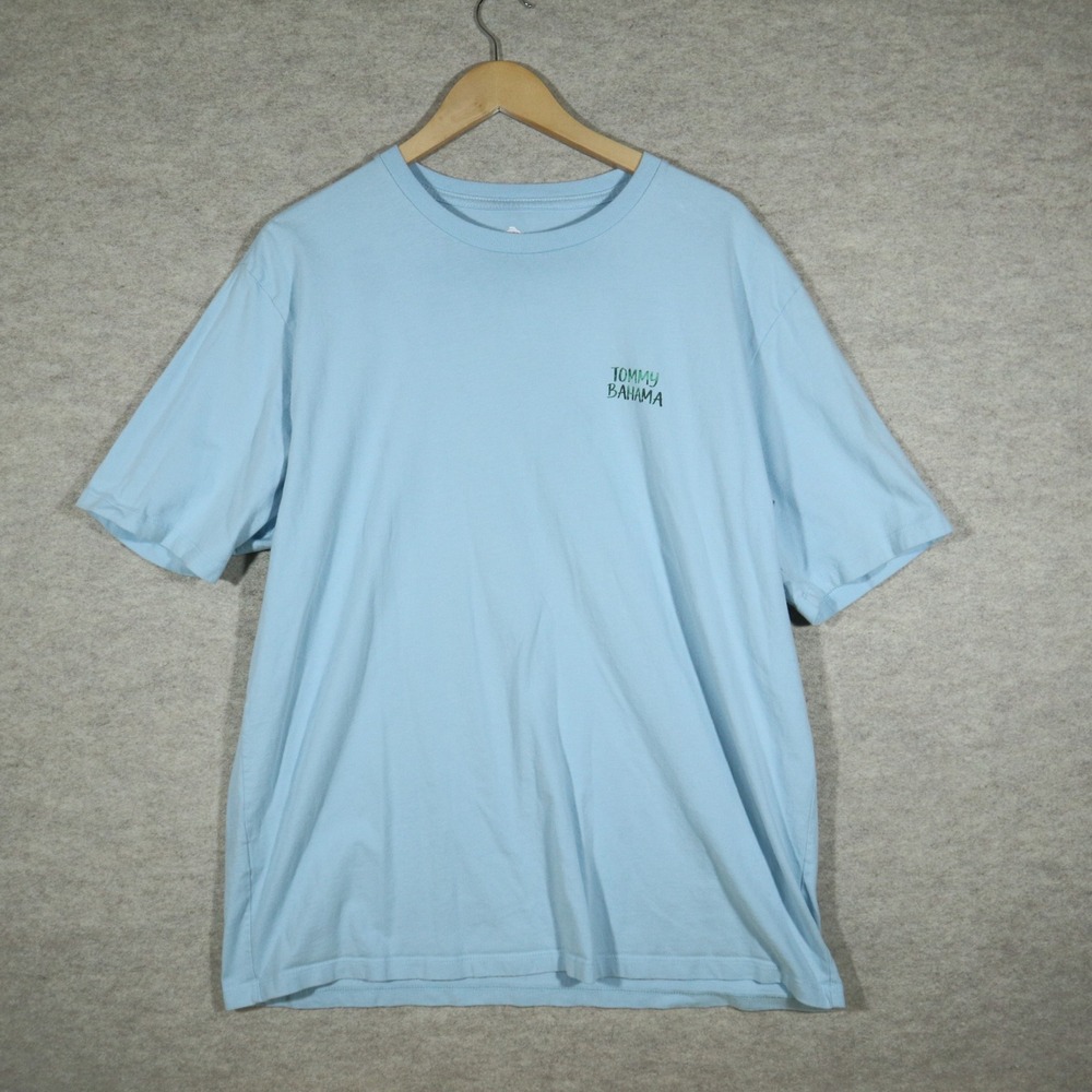 Tommy Bahama Mens XL Blue Barcode Cocktail Graphic T-Shirt UPF 30 Short Sleeve